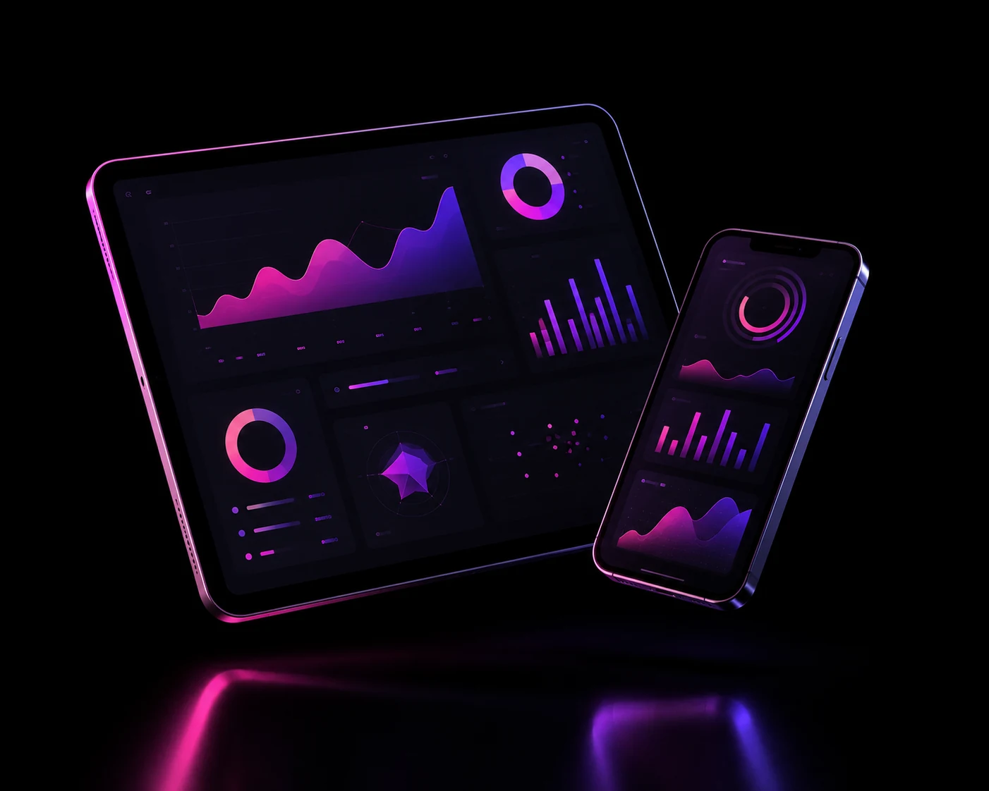 Analytics dashboard on tablet and phone screens