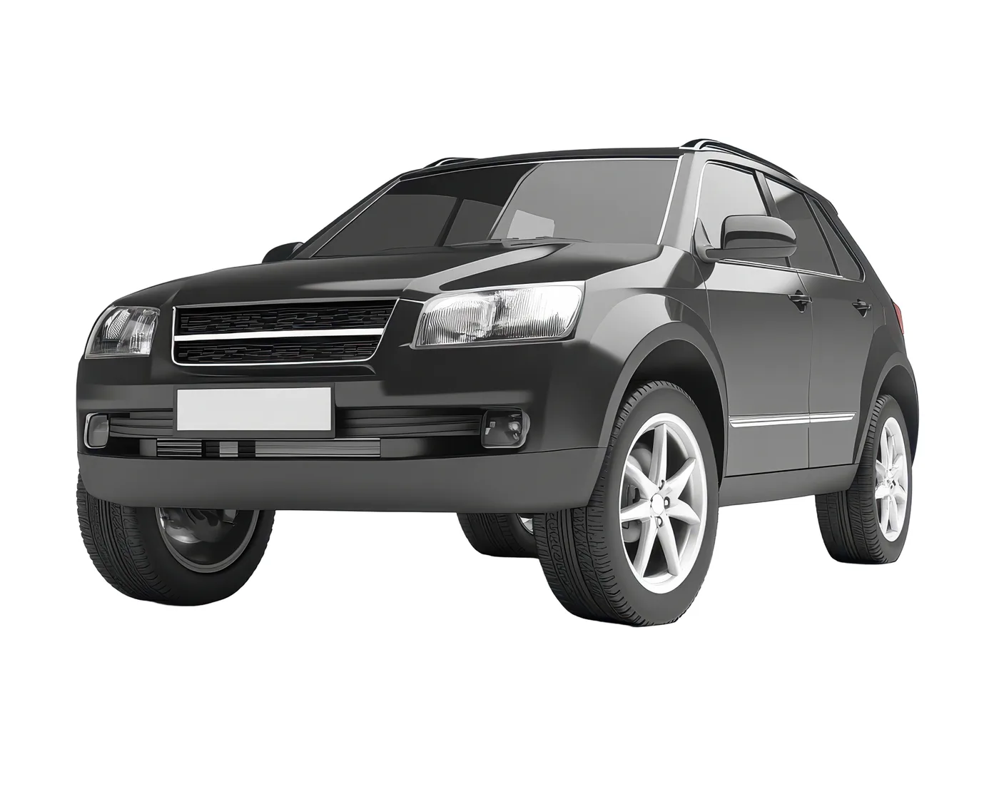 Black SUV, side profile view